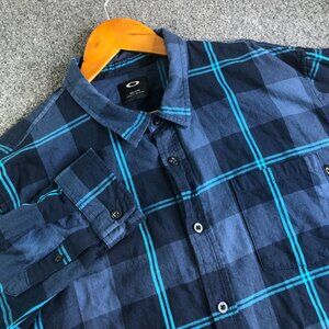 Okaley Flannel Shirt Mens XXL Blue Long Sleeve Plaid Regular Fit Button